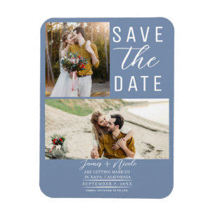Magnet Flexible Dusty Blue 2 Photos Enregistrer la date Mariage