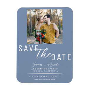 Magnet Flexible Dusty Blue Enregistrer la date Mariage photo