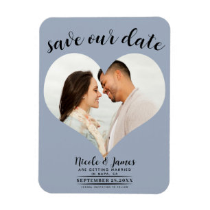 Magnet Flexible Dusty Blue Heart Photo Wedding Enregistrer la date