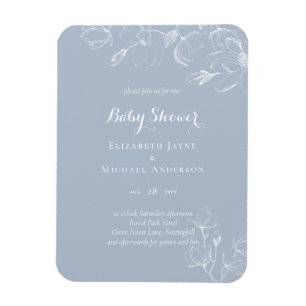 Magnet Flexible Dusty Blue White Magnolias Baby Shower