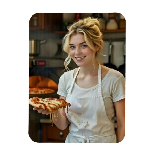 Magnet Flexible Eating Pizza Photo Personalize Customize (Vertical)