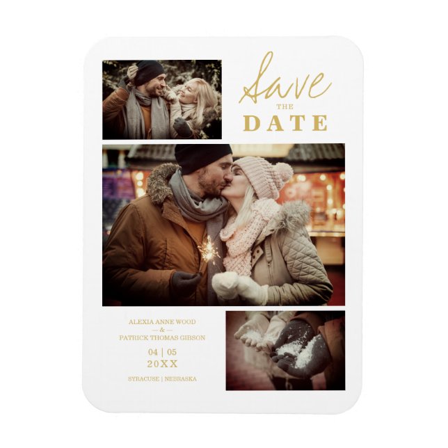 Magnet Flexible Effet doré moderne 3 Mariage personnalisé (Vertical)