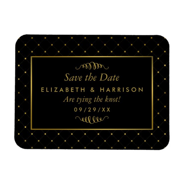 Magnet Flexible Effet Foil Noir & Or Moderne Enregistrer La Date (Horizontal)