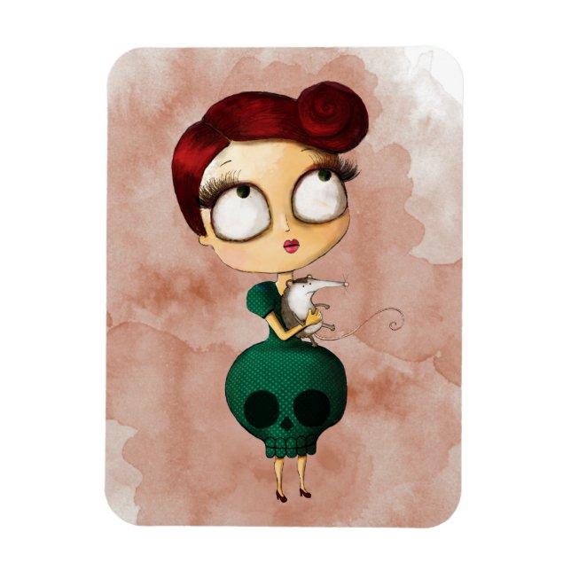 Magnet Flexible Éffrayante fille avec Opossum (Vertical)