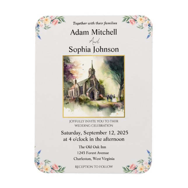 Magnet Flexible Église traditionnelle Mariage d'aquarelle Invitati (Vertical)