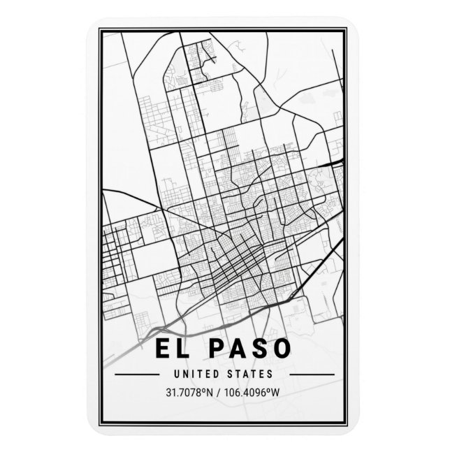 Magnet Flexible El Paso Texas USA City Travel Plan de la ville (Vertical)