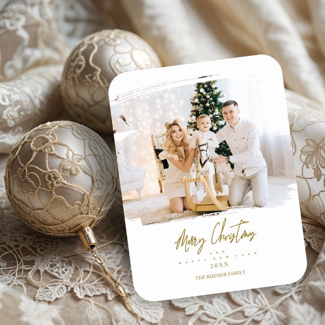 Magnet Flexible Elégant cadre brosse photo personnalisée Noël (Brushstroke Effect Merry Christmas Custom Photo Holiday Cards.)