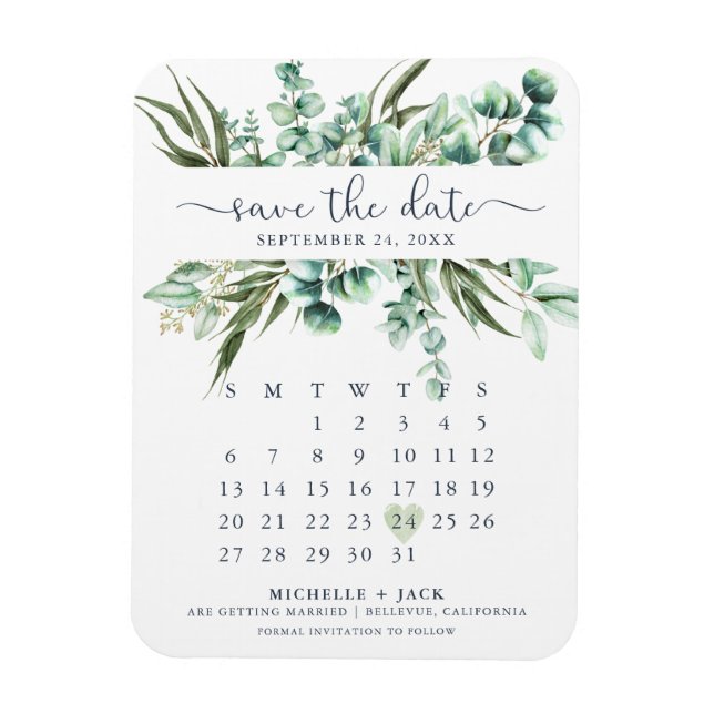 Magnet Flexible Élégant Calendrier Eucalyptus Enregistrer L'Aimant (Vertical)