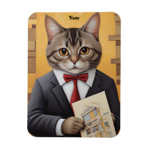 Magnet Flexible Elegant Cat Architect Art Drôle Business Cat