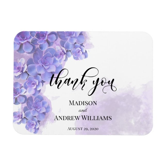 Magnet Flexible Elégant couleur violet Aquarelle Succulents Merci (Horizontal)