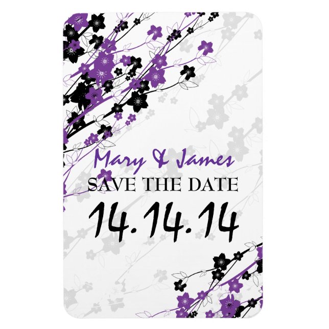 Magnet Flexible Élégant Enregistrer La Date Fleurs Japonaises Viol (Vertical)