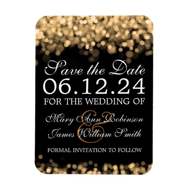 Magnet Flexible Élégant Enregistrer La Date Gold Lights (Vertical)
