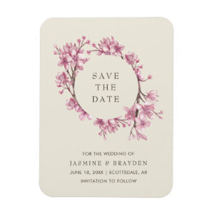 Magnet Flexible Élégant Faire-Part de Mariage Fleurs Roses