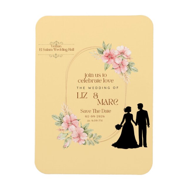 Magnet Flexible Élégant Faire-part de mariage Floral (Vertical)