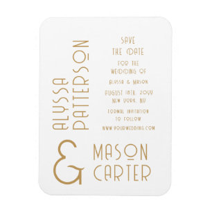 Magnet Flexible Élégant Faire-Part de Mariage Moderne en Or