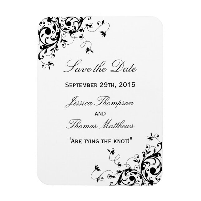Magnet Flexible Elégant Fils Noir & Blanc Mariage Enregistrer La D (Vertical)