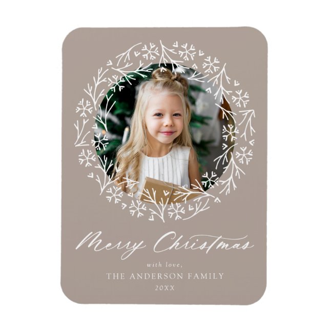 Magnet Flexible Élégant Flocon de neige Wreath Mocha Photo (Vertical)