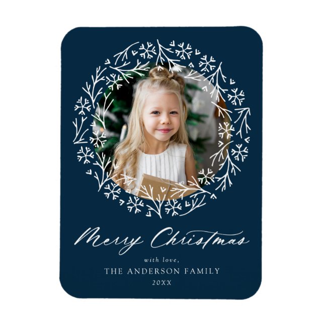 Magnet Flexible Élégant flocon de neige Wreath Navy photo (Vertical)