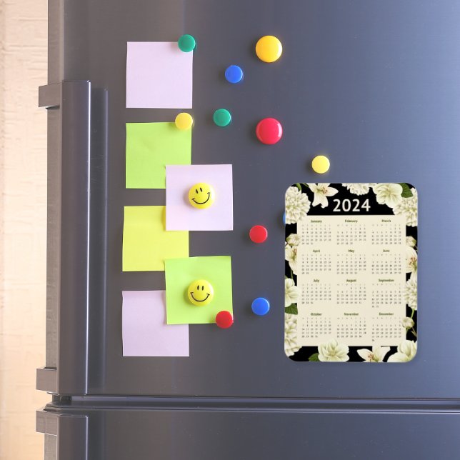 Magnet Flexible Élégant Floral noir et beige 2024 Année Calendrier (Créateur téléchargé)