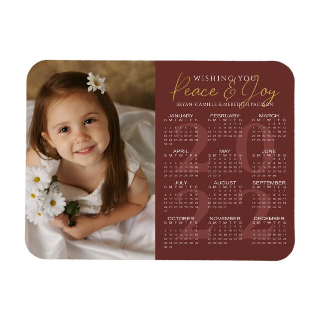 Magnet Flexible Elegant Gold PEACE et JOY 2022 Calendrier Photo (Horizontal)