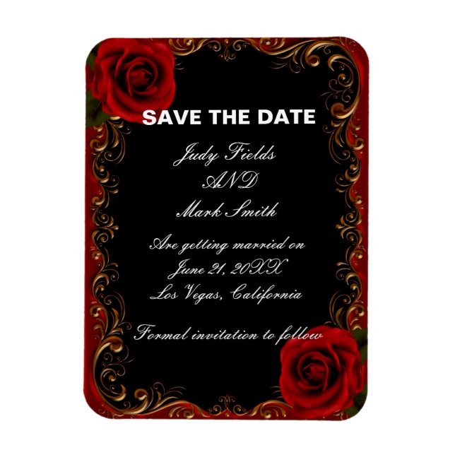 Magnet Flexible Élégant Goth Red Roses Enregistrer La Date (Vertical)