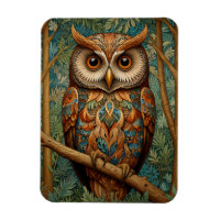 Élégant hibou rétro boho bohème bohème forêt verte