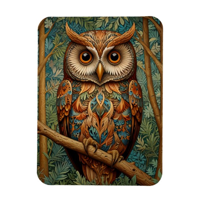 Magnet Flexible Élégant hibou rétro boho bohème bohème forêt verte (Vertical)