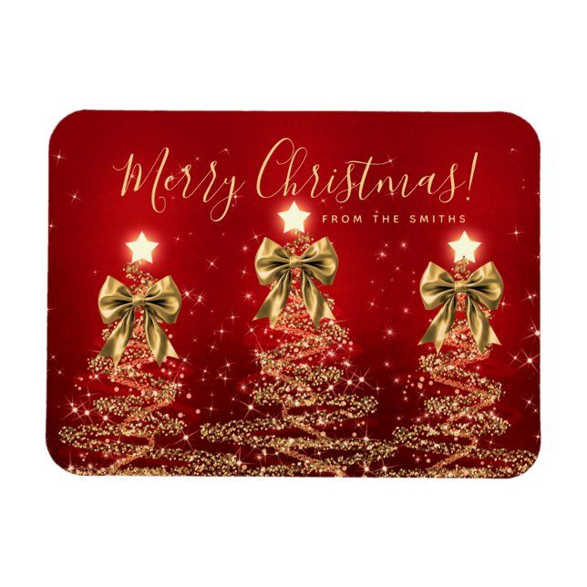 Magnet Flexible Elegant Holiday Gold Red Christmas Trees Greeting  (Horizontal)