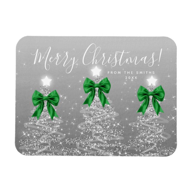 Magnet Flexible Elegant Holiday Silver Christmas Trees Green  (Horizontal)