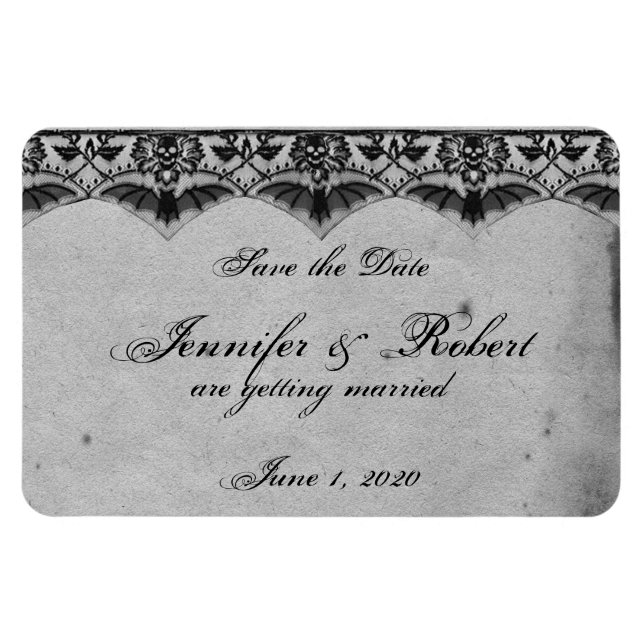 Magnet Flexible Élégant mariage de dentelle gothique Sauvez la dat (Horizontal)