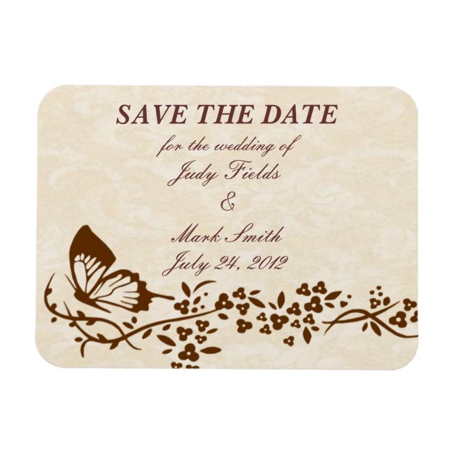 Magnet Flexible Élégant Mariage Papillon Enregistrer La Date Magne (Horizontal)