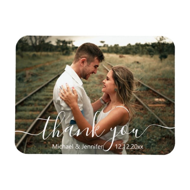 Magnet Flexible élégant merci simple script photo mariage (Horizontal)