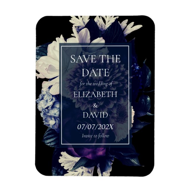 Magnet Flexible Élégant Moody Dark Floral Mariage (Vertical)