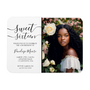 Magnet Flexible Élégant noir Script Sweet 16 Anniversaire Photo