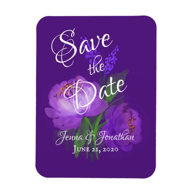 Magnet Flexible Élégant Purple Floral Script Mariage Enregistrer l (Vertical)
