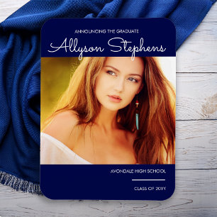 Magnet Flexible Élégant Script Photo Blue Graduation Faire-part