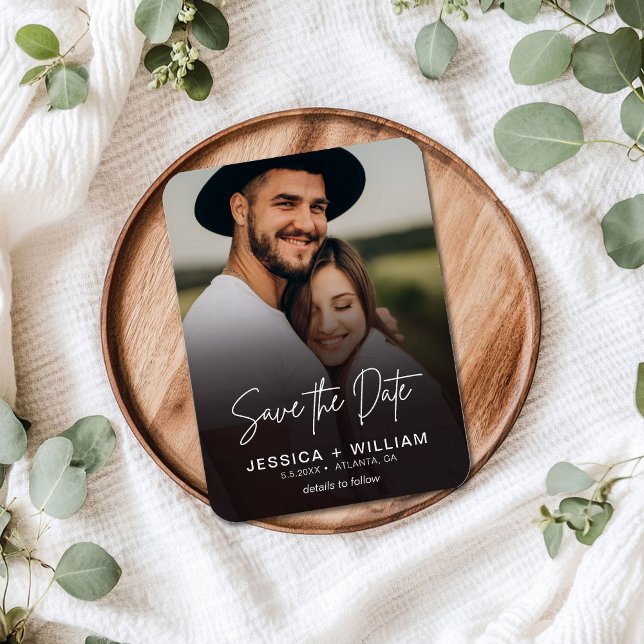 Magnet Flexible Élégant Script Photo Gradient Enregistrer la date (Créateur téléchargé)