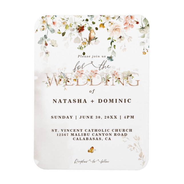 Magnet Flexible Elégante aquarelle Fleur sauvage Jardin Mariage (Vertical)