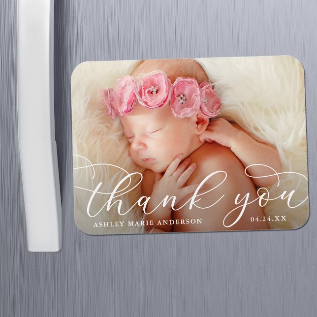 Magnet Flexible Élégante calligraphie moderne Nouveau Merci bébé (Customize to change your personalized text size or text style.)