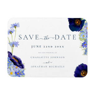 Magnet Flexible Élégante Fleur de Mariage Florale Bleue Sauvage