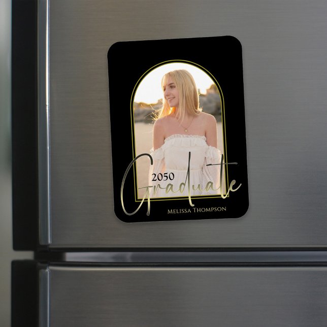 Magnet Flexible Élégante photo Gold Graduate Script Black Arch (Créateur téléchargé)