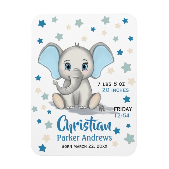 Magnet Flexible Eléphant Bébé mignon avec oreilles bleues Boy Stat (Vertical)
