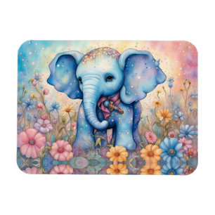 Magnet Flexible Eléphant Bébé mignon dans un jardin pastel Daisy