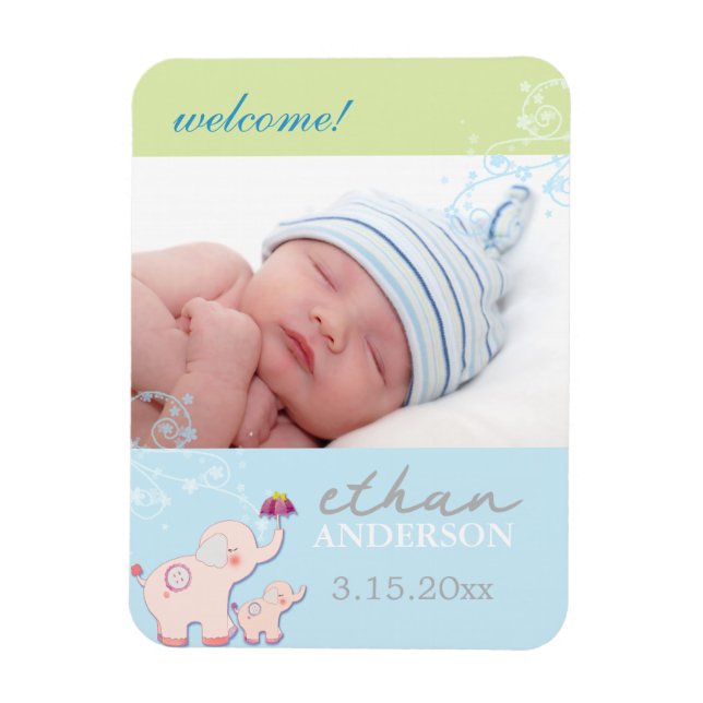 Magnet Flexible Elephant Dream Baby Boy Faire-part de naissance (Vertical)