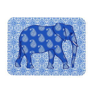 Magnet Flexible Éléphant Paisley - bleu cobalt et blanc