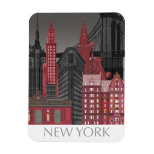 Magnet Flexible Élévations de New York par nuit - Rouge