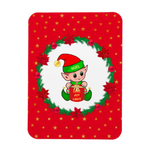 Magnet Flexible elfe de Noël, couronne de pin, poinsettias & étoil