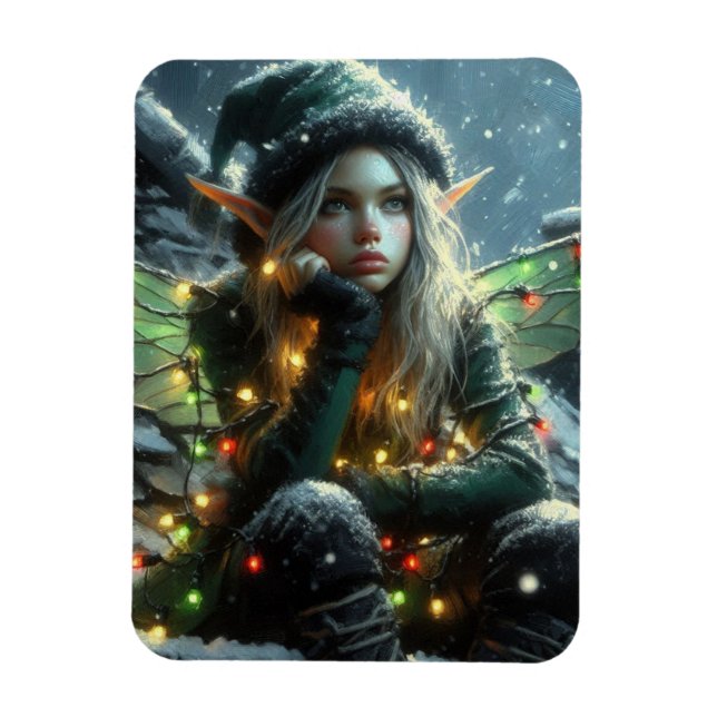 Magnet Flexible Elfe Fée Avec Lumières De Noël (Vertical)