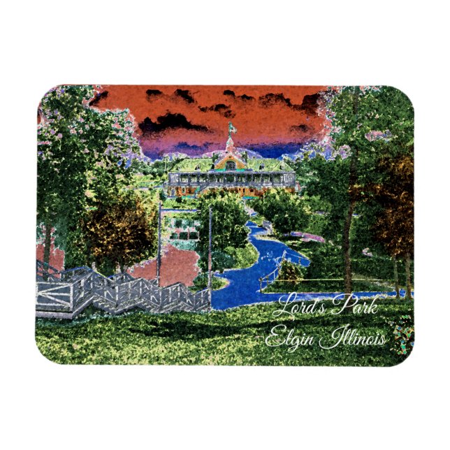 MAGNET FLEXIBLE ELGIN ILLINOIS LORDS PARK PAVILION 1920'S ART VIEW (Horizontal)