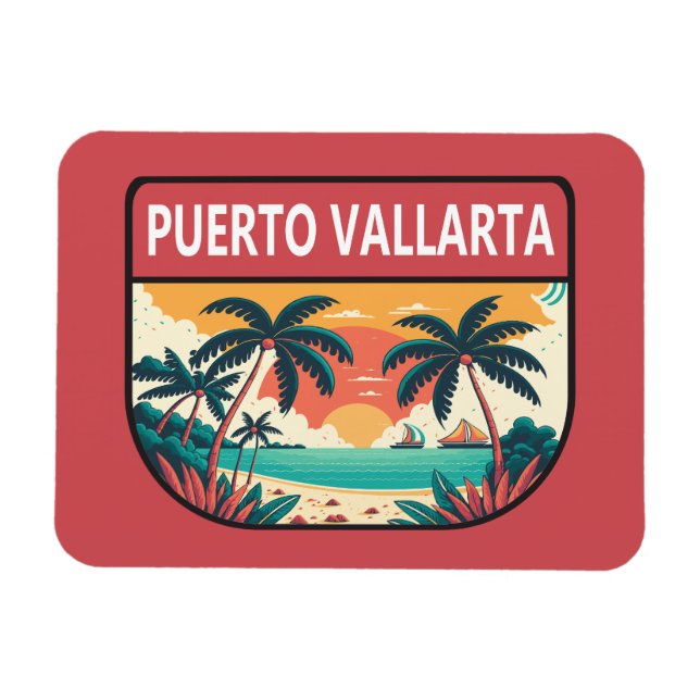 Magnet Flexible Emblème rétro de Puerto Vallarta Mexique (Horizontal)